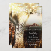 Rustic Carved Tree & String Lights Country Wedding Kaart (Voorkant / Achterkant)