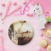 Rustic Carved Tree & String Lights Country Wedding Papieren Bordje (Feest)