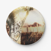 Rustic Carved Tree & String Lights Country Wedding Papieren Bordje (Voorkant)