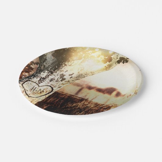 Rustic Carved Tree & String Lights Country Wedding Papieren Bordje (Gekanteld)