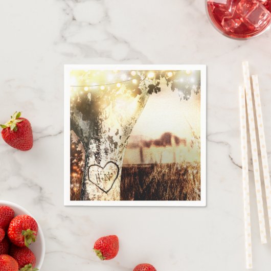 Rustic Carved Tree & String Lights Country Wedding Servet (Insitu)