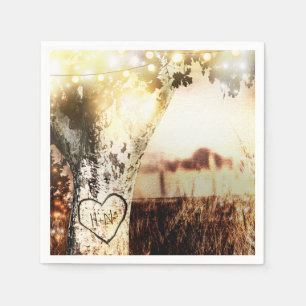 Rustic Carved Tree & String Lights Country Wedding Servet