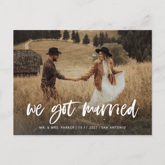 Rustic Casual Script Photo Elopement Aankondiging Briefkaart (Voorkant)