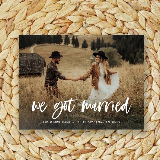 Rustic Casual Script Photo Elopement Aankondiging Briefkaart