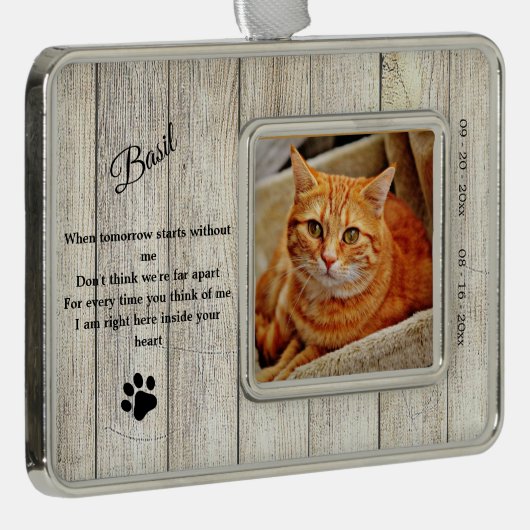 Rustic Cat Memorial Photo Quote Ornament (Rechts)