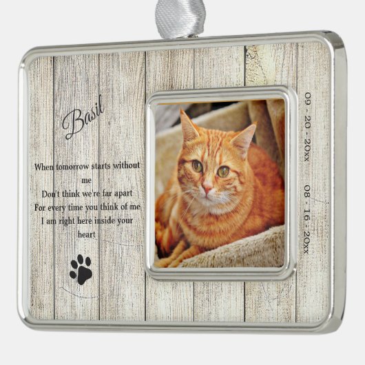 Rustic Cat Memorial Photo Quote Ornament (Links)