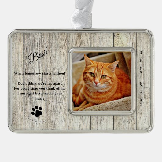 Rustic Cat Memorial Photo Quote Ornament (Voorkant)