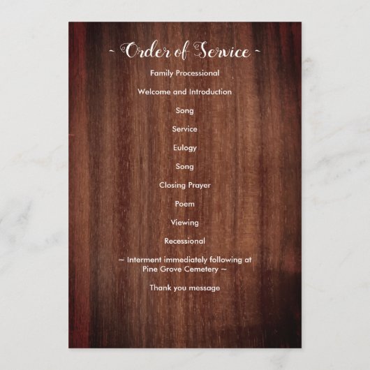 Rustic Celebration of Life Memorial Funeral Progra Programmakaart (Achterkant)