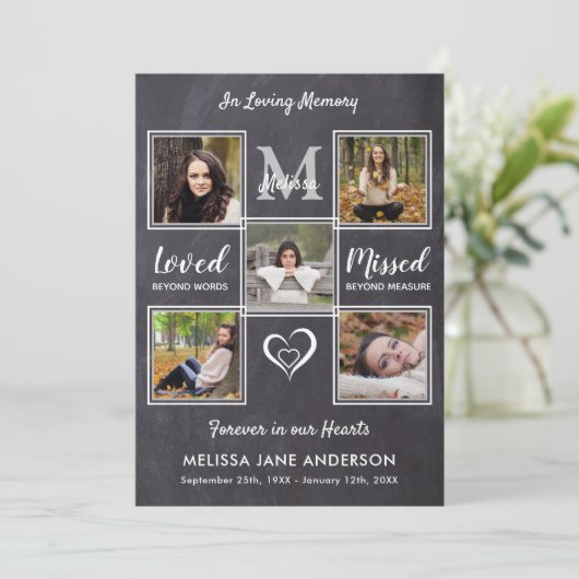 Rustic Celebration of Life Photo Collage Memorial Kaart (Staand voorkant)