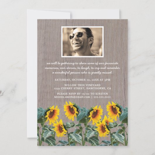 Rustic Celebration of Life | Zonnebloemen Kaart (Achterkant)