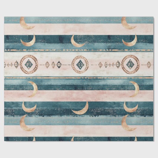 Rustic Celestial Stripe Moon Sun Earthy (10) Cadeaupapier (Vlak)