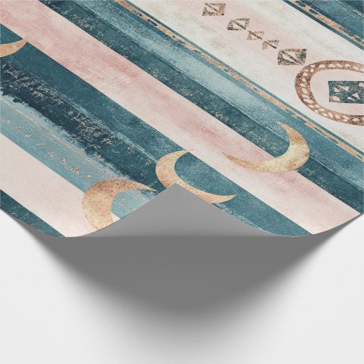 Rustic Celestial Stripe Moon Sun Earthy (10) Cadeaupapier (Hoek)