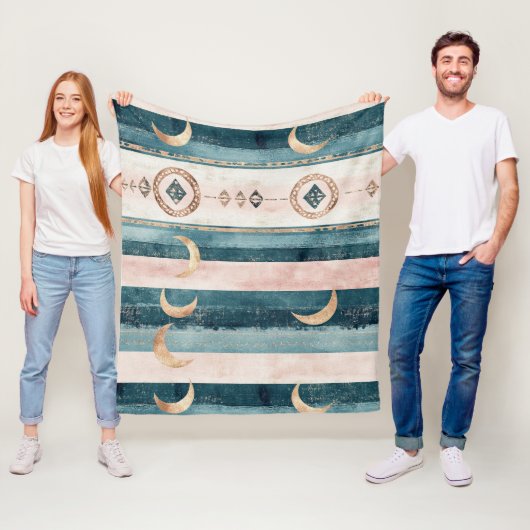 Rustic Celestial Stripe Moon Sun Earthy (10) Fleece Deken (In situ)