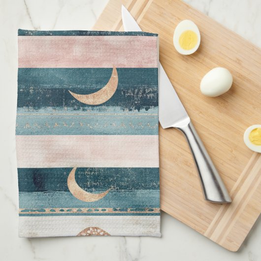 Rustic Celestial Stripe Moon Sun Earthy (10) Theedoek (Quarter Fold)