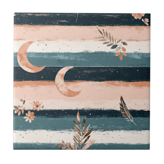 Rustic Celestial Stripe Moon Sun Earthy (2) Tegeltje (Voorkant)