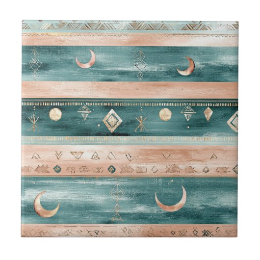 Rustic Celestial Stripe Moon Sun Earthy (9) Tegeltje (Voorkant)