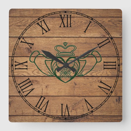 Rustic Celtic Claddagh Vierkante Klok (Voorkant)