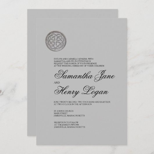Rustic Celtic Knot Minimalist Wedding Invitation Kaart (Voorkant / Achterkant)