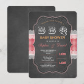Rustic Chalk Gingham Baby shower Barbecue Invite Kaart (Voorkant / Achterkant)