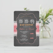Rustic Chalk Gingham Baby shower Barbecue Invite Kaart (Staand voorkant)