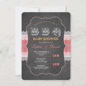 Rustic Chalk Gingham Baby shower Barbecue Invite Kaart (Voorkant)