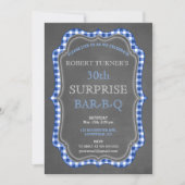 Rustic Chalk Gingham Surprise Birthday BBQ Invite Kaart (Voorkant)