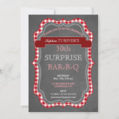 Rustic Chalk Gingham Surprise Birthday BBQ Invite Kaart (Voorkant)