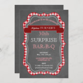 Rustic Chalk Gingham Surprise Birthday BBQ Invite Kaart (Voorkant / Achterkant)