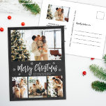 Rustic Chalkboard 4 Foto-collage Kerstmis Briefkaart<br><div class="desc">Rustic Minimal Chalkboard 4 Foto Collage Merry KerstScript Holiday Briefkaart. Deze feestelijke, mimimalistische sjabloon met vier (4) fotovakantiekaarten is voorzien van een fotocollage, een sneeuwvlok en zegt prettig kerstfeest! De tekst met de groet "Merry Kerstmis" is geschreven in een mooie witte kleur met de hand geschreven lettertype voor typografie met...</div>