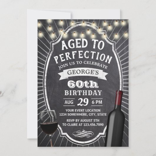 Rustic Chalkboard  60th Wine Birthday Party Kaart (Voorkant)