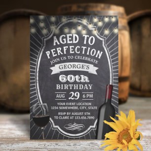 Rustic Chalkboard  60th Wine Birthday Party Kaart
