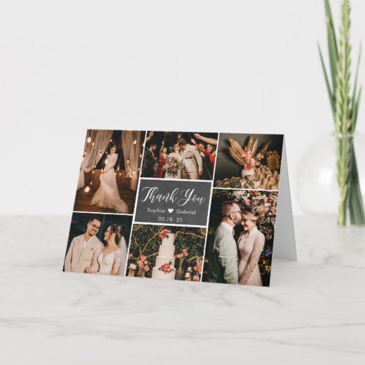Rustic Chalkboard 6 Photo Collage Wedding Bedankkaart (Voorkant)