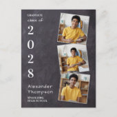 Rustic Chalkboard - Aangepast 3 Foto-Afstuderen Uitnodiging Briefkaart (Voorkant)