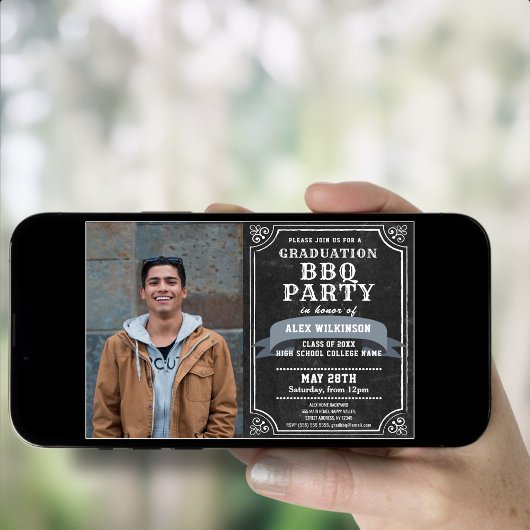 Rustic Chalkboard Afstuderen BBQ Party 4 Foto Kaart
