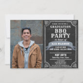 Rustic Chalkboard Afstuderen BBQ Party 4 Foto Kaart (Voorkant)
