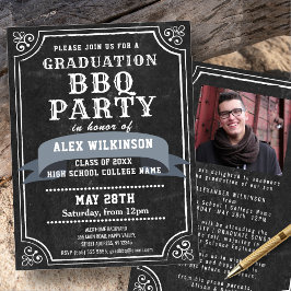 Rustic Chalkboard Afstuderen BBQ Party Photo Kaart