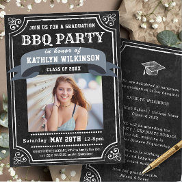 Rustic Chalkboard Afstuderen BBQ Party Photo Kaart