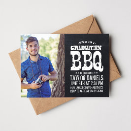 Rustic Chalkboard Afstuderen Foto BBQ Uitnodiging