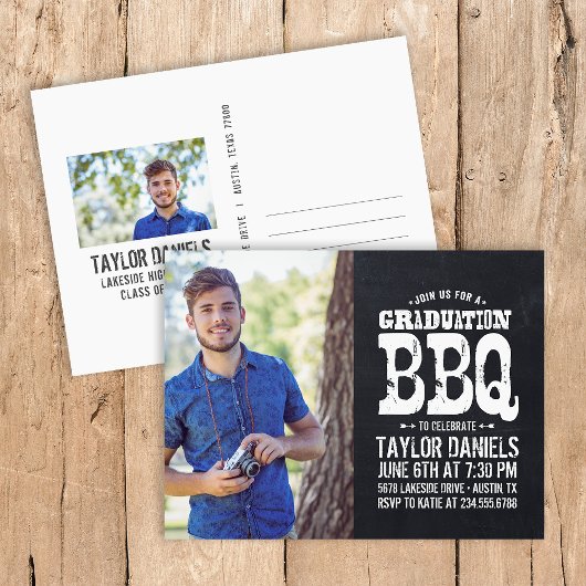 Rustic Chalkboard Afstuderen Foto BBQ Uitnodiging