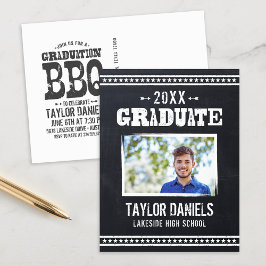 Rustic Chalkboard Afstuderen Foto BBQ Uitnodiging Briefkaart