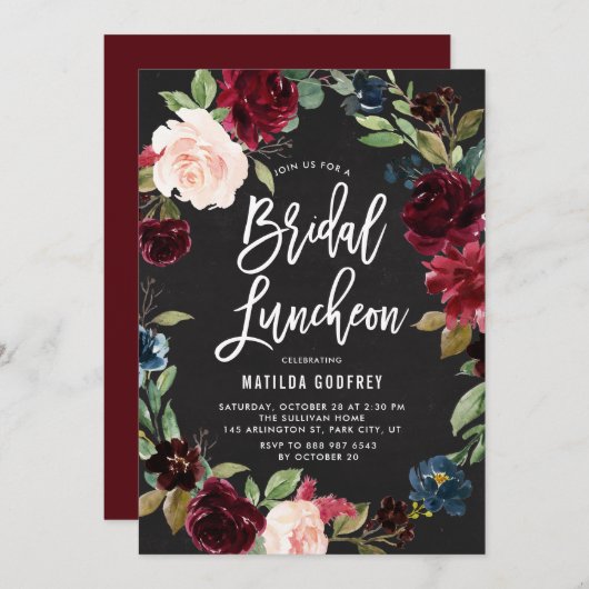 Rustic Chalkboard Autumn Floral Bridal Luncheon Kaart (Voorkant / Achterkant)