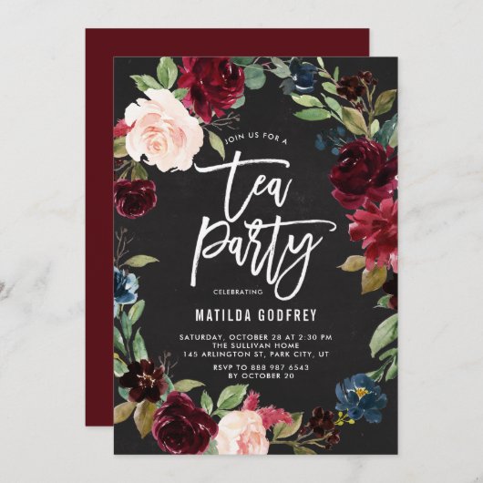 Rustic Chalkboard Autumn Floral Lijst Tea Kaart (Voorkant / Achterkant)