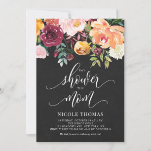 Rustic Chalkboard Autumn Flowers Baby shower Kaart