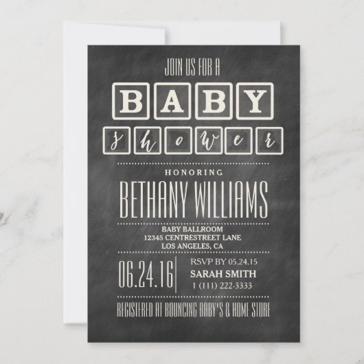 RUSTIC CHALKBOARD BABY SHOWER INVITATIE KAART (Voorkant)