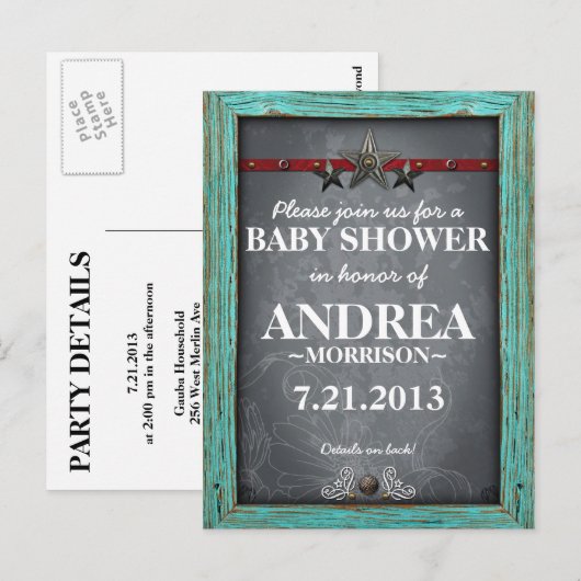 Rustic Chalkboard Baby shower Invite Uitnodiging Briefkaart (Voorkant / Achterkant)