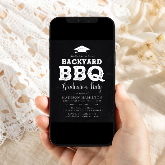 Rustic Chalkboard Backyard BBQ Graduation Party Kaart