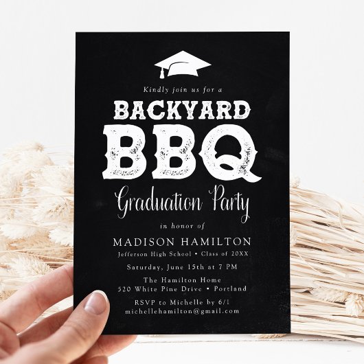 Rustic Chalkboard Backyard BBQ Graduation Party Kaart