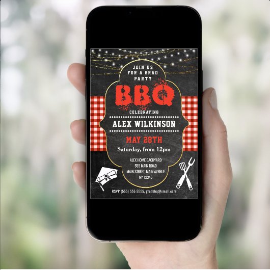 Rustic Chalkboard Backyard BBQ Party Afstuderen Kaart