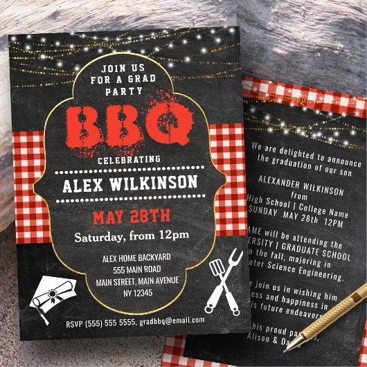 Rustic Chalkboard Backyard BBQ Party Afstuderen Kaart
