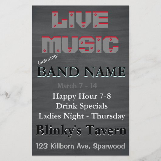 Rustic Chalkboard Bar Tavern Live Music 2 Flyer (Voorkant)